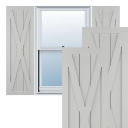 True Fit PVC Single X-Board Farmhouse Fixed Mount Shutters, Hailstorm Gray, 18W X 70H